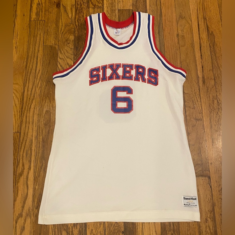 VINTAGE PHILADELPHIA SIXERS #6 JERSEY SAND KNIT Julius Erving Dr J SIGNED AUTO L